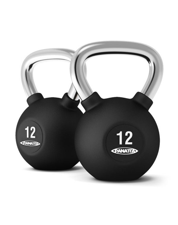 KETTLEBELLS - RUBBER WITH CHROME CAST STEEL HANDLE